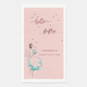 50th birthday rose gold hello 50 name woman napkin