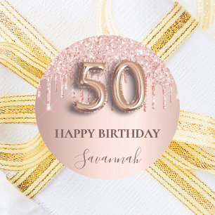 50th birthday rose gold pink drips classic round sticker