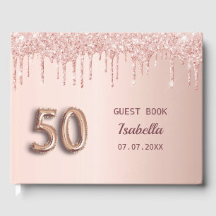 50th birthday rose gold pink drips  guest book
