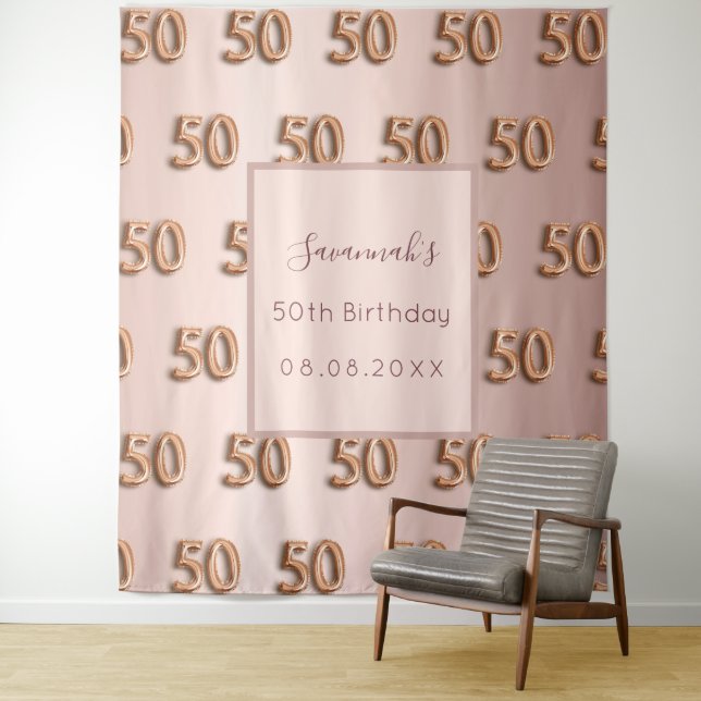 50th birthday rose gold pink monogram luxurious tapestry (In Situ)