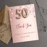 50th birthday rose gold pink stars thank you card<br><div class="desc">A thank you card for a 50th birthday. A rose gold gradient background colour. With rose gold dripping shining stars. On front: number 50 written with a balloon style font, large dark rose gold coloured hand lettered script and the text: Thank You, your text, title and a date. Back: Personalize...</div>