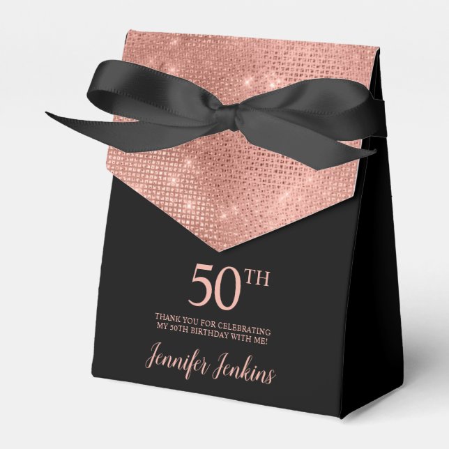 50th Birthday Rose Gold Thank You Favor Box (Front Side)