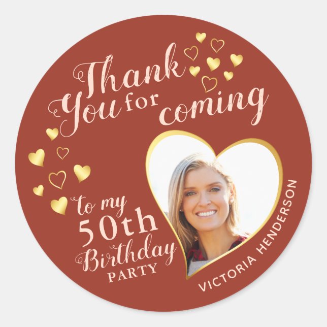 50th Birthday Rust Terracotta Favour Thank You Classic Round Sticker (Front)