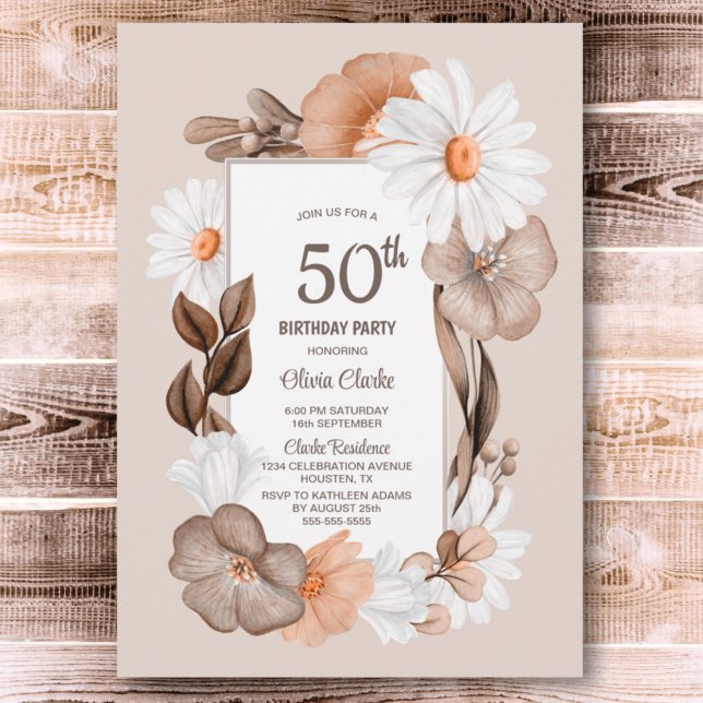 50th Birthday Rustic Boho Floral Party Invitation (Creator Uploaded)