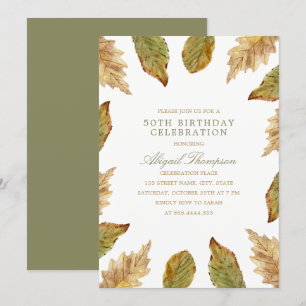 50th Birthday Rustic Fall Leaves Country Party Invitation