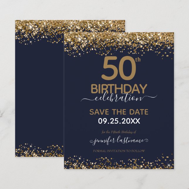 50th Birthday Save the Date Budget Invitation (Front/Back)
