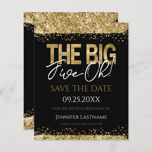 50th Birthday Save the Date Budget Invitation (Front/Back)