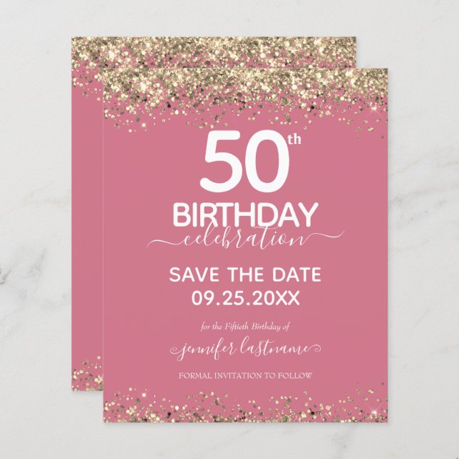 50th Birthday Save the Date Budget Invitation (Front/Back)