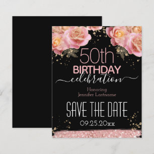 50th Birthday Save the Date Pink Floral Budget
