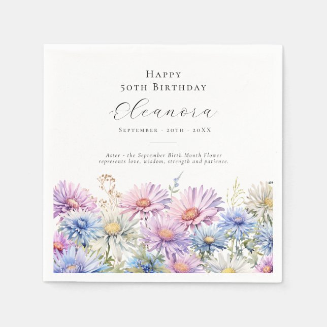 50th Birthday September Birth Flower Custom Napkin (Front)