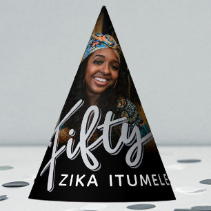 50th birthday silver black personalized photo name party hat