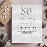 50th birthday silver glitter budget invitation flyer<br><div class="desc">Please note that this invitation is on flyer paper and very thin. Envelopes are not included. For thicker invitations (same design) please visit our store. A modern, stylish and glamorous invitation for a 50th birthday party. A faux silver looking background, decorated with glitter dust. Personalize and add your name nad...</div>