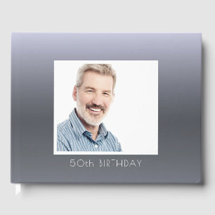 50th birthday silver photo men guys guest book