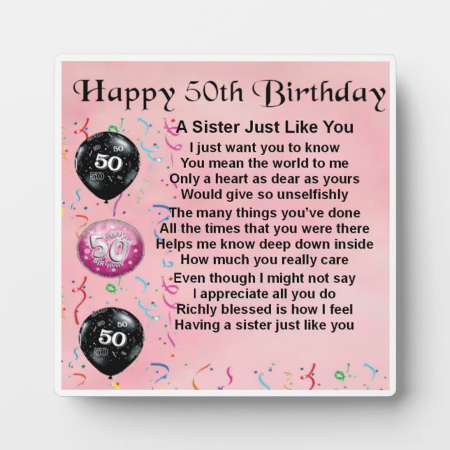 50th  Birthday Sister Poem Plaque (Front)