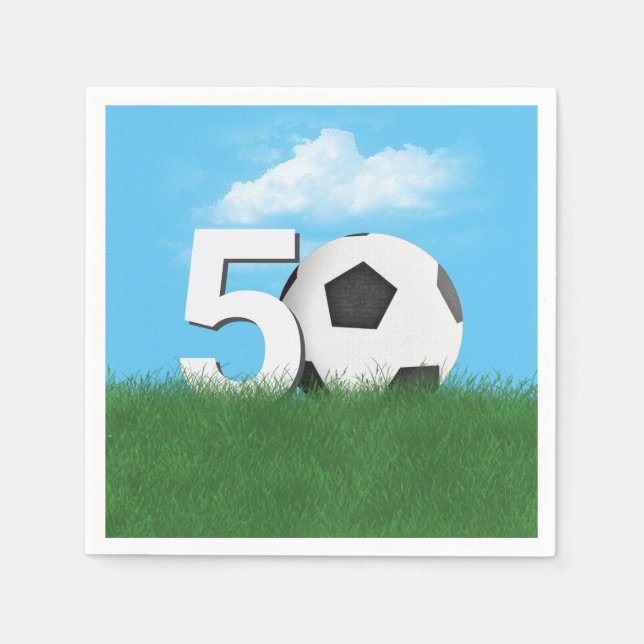 50th Birthday Soccer Ball In Green Grass Napkin (Front)
