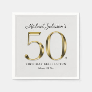 50th Birthday Solid Gold Text Light Grey Classy Napkin