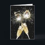 50th Birthday Sparklers and Champagne Toast Card<br><div class="desc">Party sparklers with gold confetti and glasses of bubbly for a 50th birthday.
The black background colour can be changed.
The inside text is editable.</div>