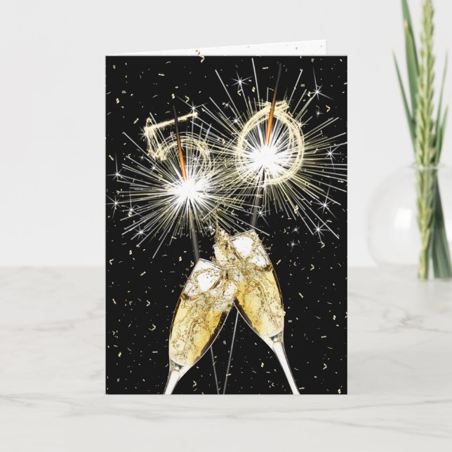50th Birthday Sparklers and Champagne Toast Card (Front)