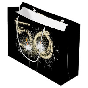 50th Birthday Sparklers On Black Large Gift Bag