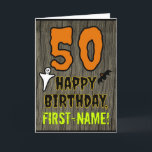 50th Birthday: Spooky Halloween Theme, Custom Name Card<br><div class="desc">The front of this spooky and scary Hallowe'en birthday themed greeting card design features a large number "50", along with the message "HAPPY BIRTHDAY, ", and a personalized name. There are also depictions of a ghost and a bat on the front. The inside features a personalized birthday greeting message, or...</div>