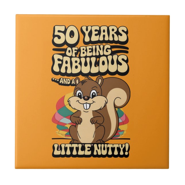 50th birthday squirrel drinking mats tile (Front)