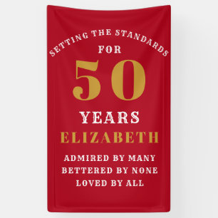 50th Birthday Standards Red Gold Add Your Name Banner