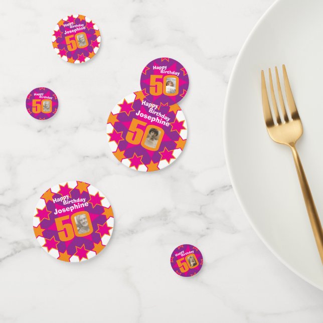 50th birthday star pink orange paper confetti (Group)