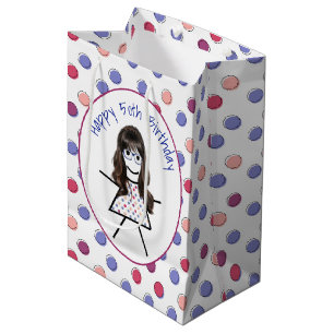 50th Birthday Stick Girl on Polka Dots Medium Gift Bag