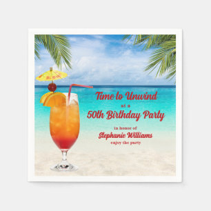 50th Birthday Summer Cocktail Beach Party Napkin