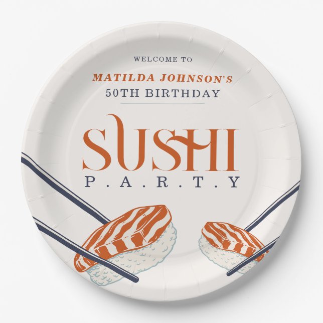 50th Birthday Sushi Party Simple Retro Paper Plate (Front)