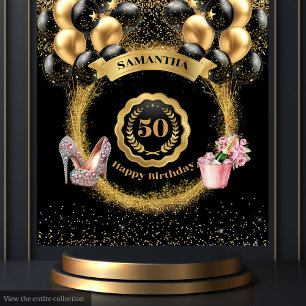 50th Birthday Tapestry Gold Glitter Pink High Heel