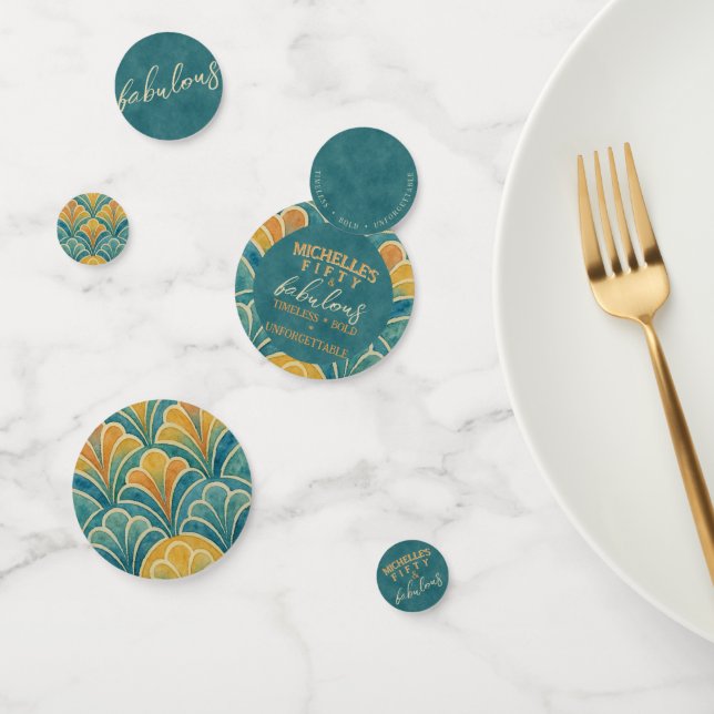 50th Birthday Teal and Gold Art Deco Style Confetti (Group)