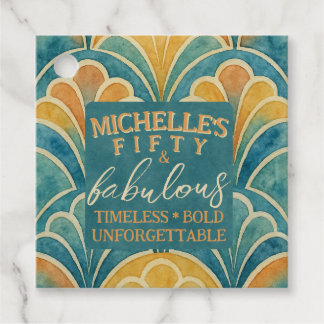 50th Birthday Teal and Gold Art Deco Style Favour Tags
