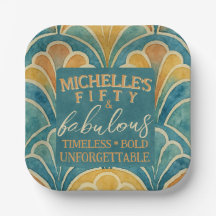 50th Birthday Teal and Gold Art Deco Style