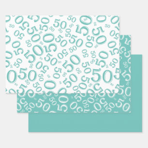 50th Birthday Teal & White Number Pattern 50 Wrapping Paper Sheet
