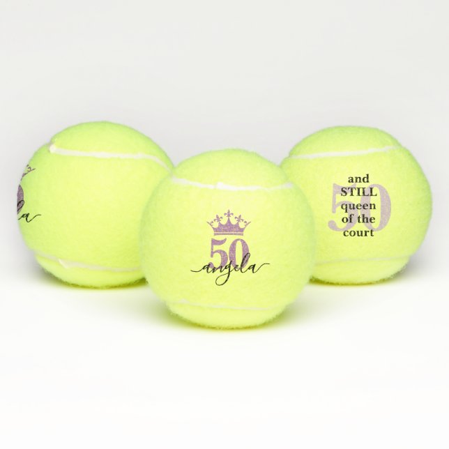50th Birthday Tennis Court Queen Personalized Balls (Multi)