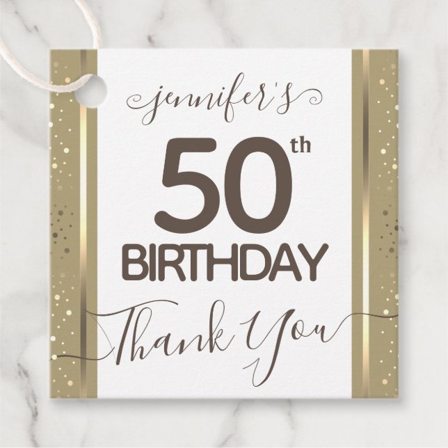 50th Birthday Thank You Gold Elegant Script Favour Tags (Front)
