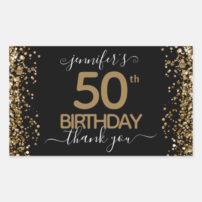 50th Birthday Thank You Gold Glitter Sticker (Front)