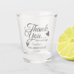 50th Birthday Thank You Silver Party Favors Shot Glass<br><div class="desc">Say 'thank you' to your party guests with our personalized 50th birthday shot glasses. A fun and inexpensive party favor for adults that your friends will treasure! Create incredible memories of your big day every time your guests raise a glass to toast. Cheers to 50 and beyond!</div>