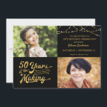 50th Birthday Then & Now Photos String Lights Invitation<br><div class="desc">Invite your guests with this 50th birthday party invitation in black and gold with string lights featuring a retro typography design stating 50 YEARS IN THE MAKING which integrates their birth year within the design. Include THEN and NOW photos for a fun invitation. Party invitation details are on the back...</div>