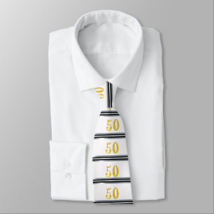 50th Birthday Tie Black, Silver and White