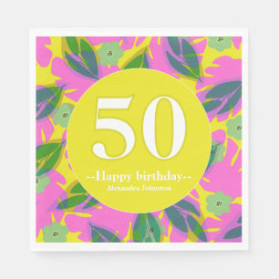50th birthday tropical yellow colourful  napkin