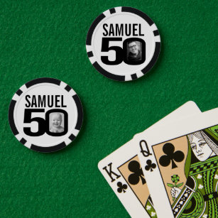 50th birthday two custom photos black and white poker chips