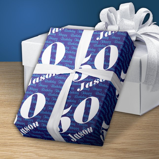 50th Birthday Typography Navy Wrapping Paper (Creator Uploaded)