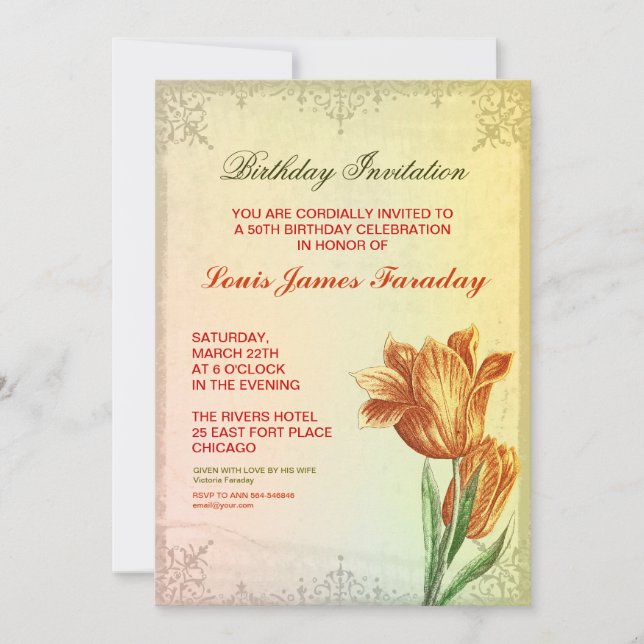 50th birthday vintage design birthday invitations (Front)