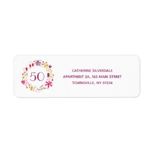 50th Birthday Watercolor Floral Return Address