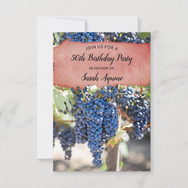 50th Birthday Watercolor Wine Stain Winery Invitation (Front)