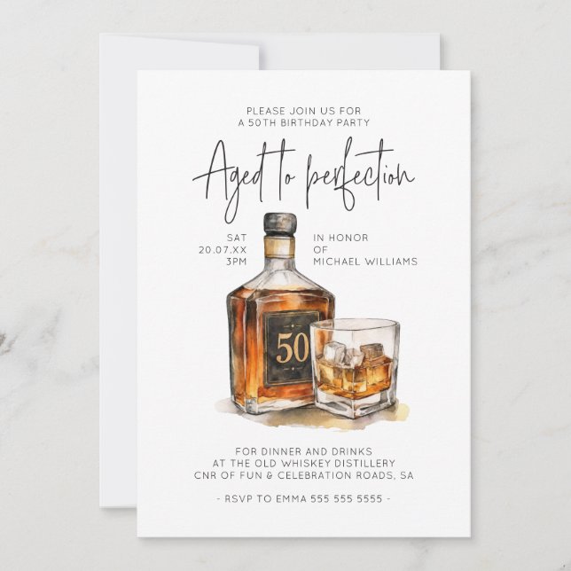 50th Birthday Whiskey Invite Fine and Aged (Front)