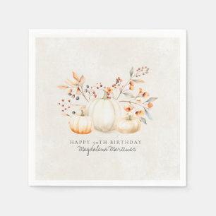50th Birthday White Pumpkin Fall Leaves Custom Napkin