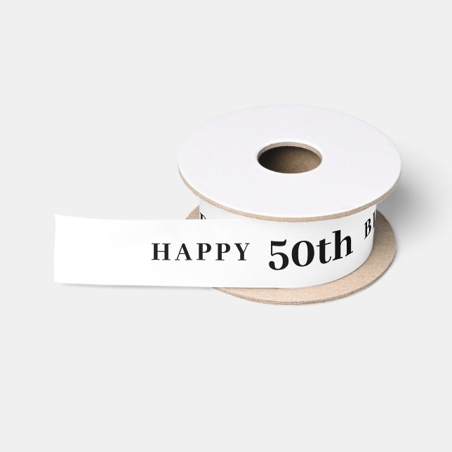 50th Birthday White Ribbon Satin Ribbon (Spool)